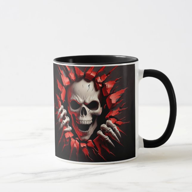 Caneca 3D Skeleton Red Black White Spookie Halloween (Direita)
