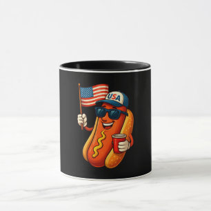 Caneca 4º de julho Hotdog Funny Patriotic USA Flag