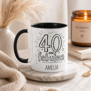 Caneca 40 e Fabuloso Doodle Feliz Aniversário