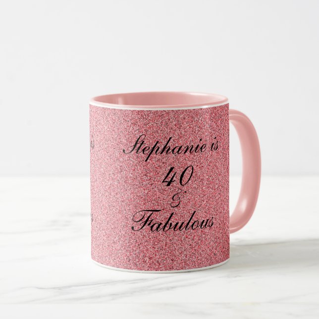 Caneca 40 E Fabuloso Rosa De Aniversário, Rosa, Bonito (Frente Esquerda)