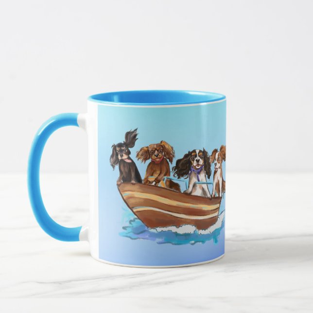 Caneca 4 Cavalier King Charles Spaniels on a Boat (Esquerda)