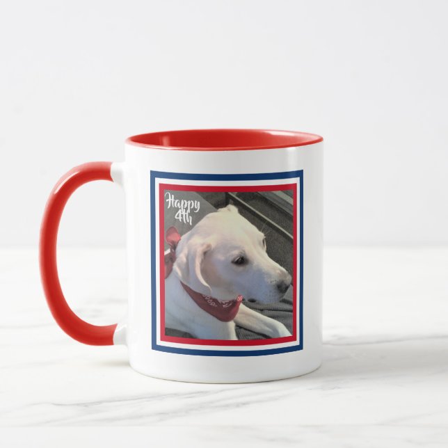 Caneca 4 de julho Cachorro Vermelho Azul Cachorro Vestido (Esquerda)
