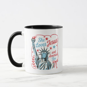 Caneca 4 de Julho Ela Ama Jesus e a América Também Cristo