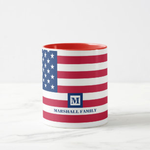 Caneca 4 De Julho Monograma Personalizado Com Bandeira Am
