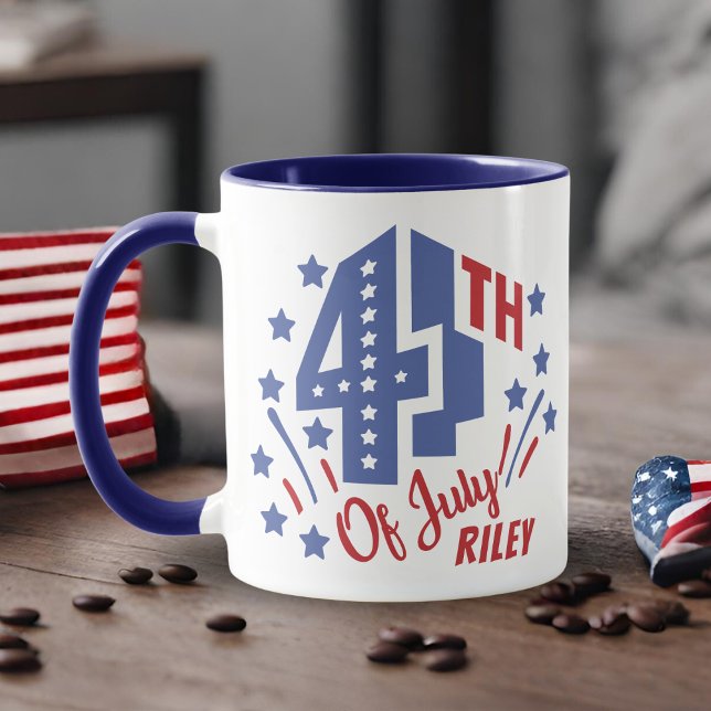 Caneca 4 de julho Vermelho Branco e Azul Nome Personaliza (4th of July Red White and Blue Custom Name Mug.  Just add your name!)