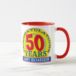 Caneca 50º aniversário celebrando 50 anos com nome