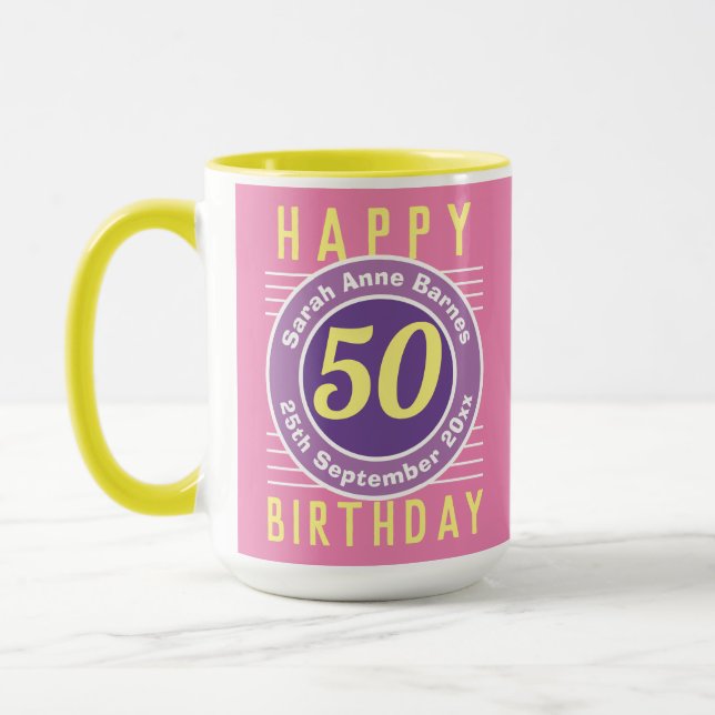 Caneca 50º Aniversário Mug com Idade, Nome e Data (Esquerda)