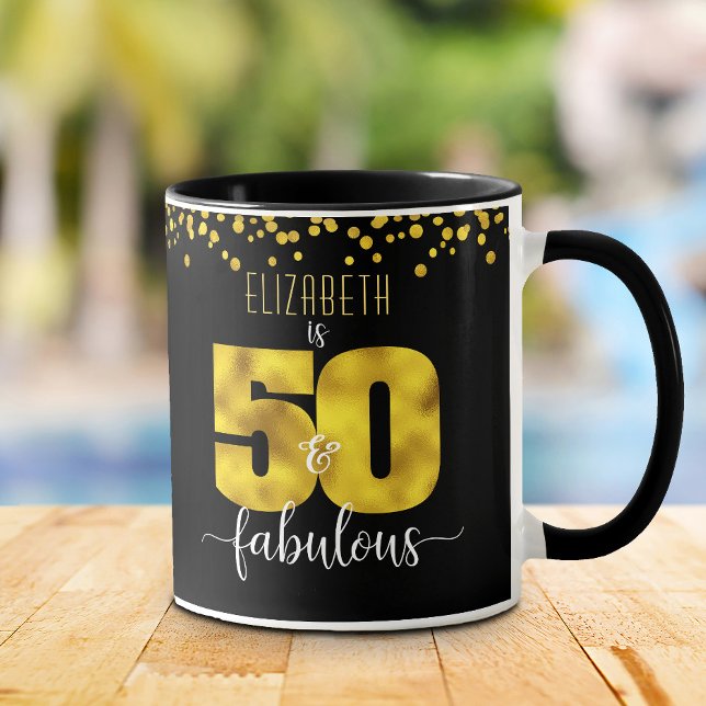 Caneca 50 anos e fabulosa folha de ouro pontos de vidro p (Criador carregado)