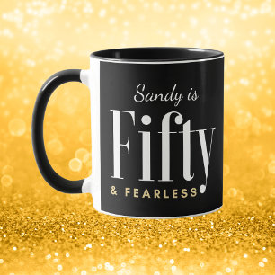 Caneca 50 & Destemida Elegante Moderno Preto Personalizad