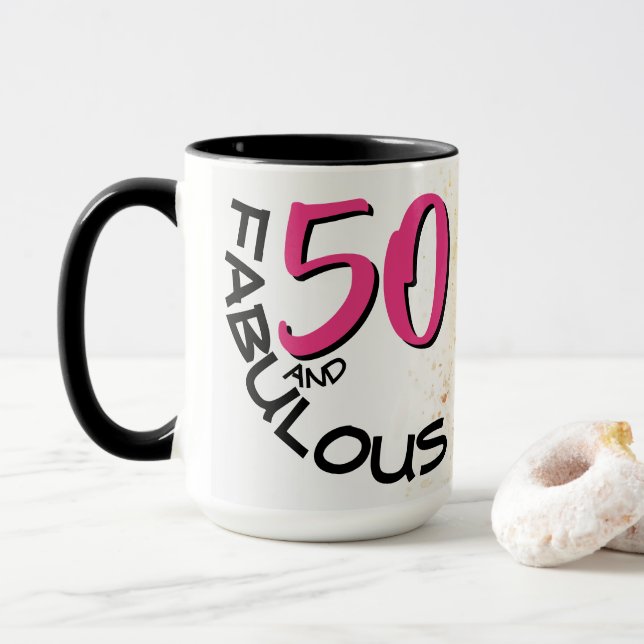 Caneca 50 e Fabulosa arte de bicicleta de texto de aniver (Com Donut)