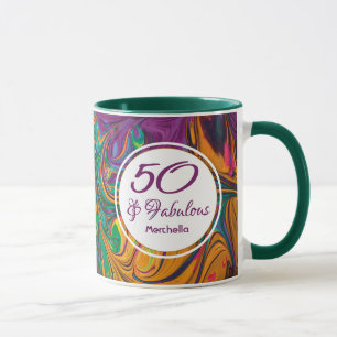 Caneca 50 e fabuloso aniversário personalizado de Abstra