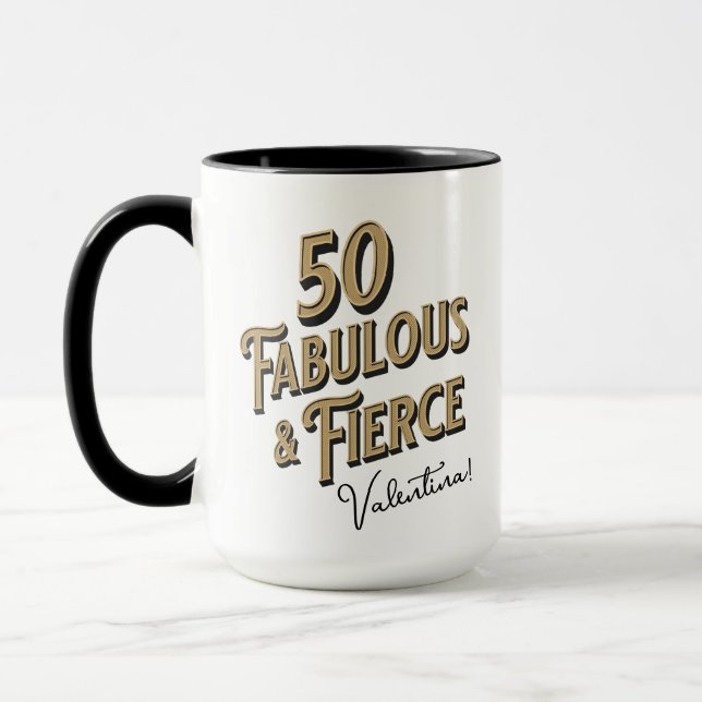 Caneca 50 e Fabuloso Aniversário Preto e Dourado (Esquerda)