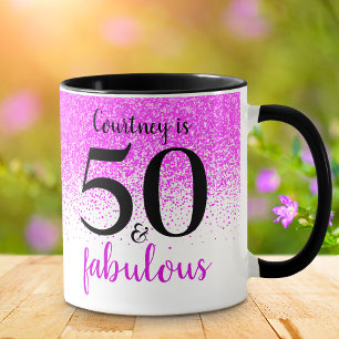 Caneca 50 e fabuloso confetti de cor-de-rosa, personaliza