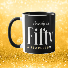 Caneca 50 e imbecil, Elegante moderno preto, personalizad