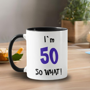 Caneca 50 então e daí Citação Engraçada Tipografia 50º An