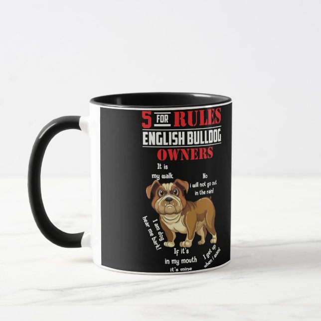 Caneca 5 Rules for English bulldog Owners men women (Esquerda)