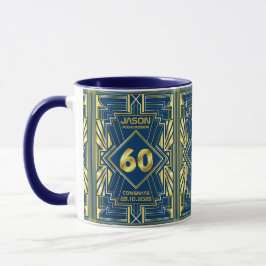 Caneca 60º aniversário Art Deco Dourado Excelente Azul Ga