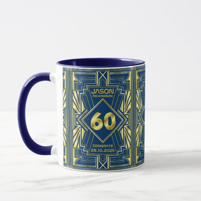 Caneca 60º aniversário Art Deco Dourado Excelente Azul Ga (Esquerda)