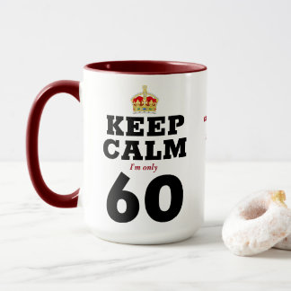 Caneca 60.º aniversário Mantenha a calma Adicionar mensag