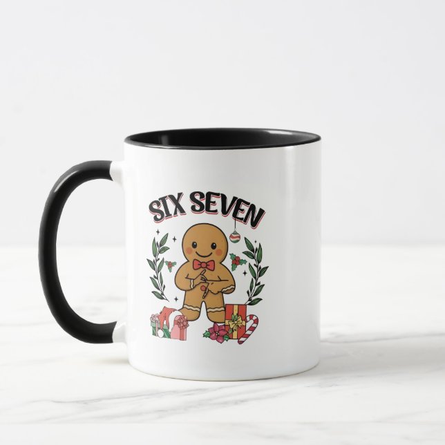 Caneca 6 7 Six Seven Hand Gen Z Alpha Gingerbread Meme  (Esquerda)