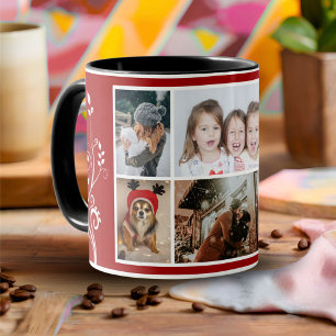 Caneca 6 Fotografia Colagem Foliage Família Red Christmas