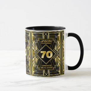 Caneca 70 Aniversário Art Deco Dourado Excelente Negro Ga