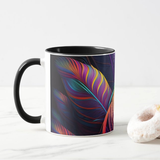 Caneca 70s 60s Psychedelic Feathers  (Com Donut)