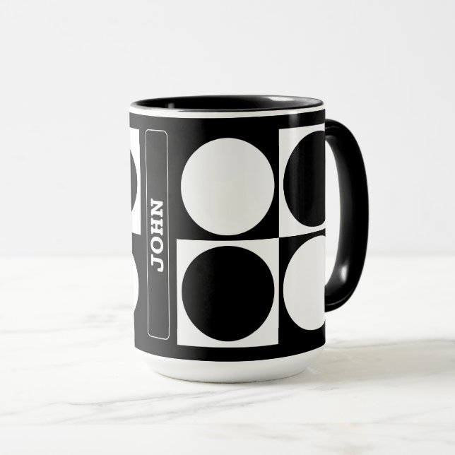 Caneca 70s Checks and Circles Black and White (Frente Esquerda)
