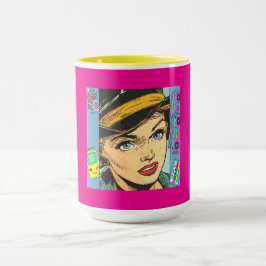 Caneca 90s Retro Pop Art Portrait with Vintage Nostalgia 