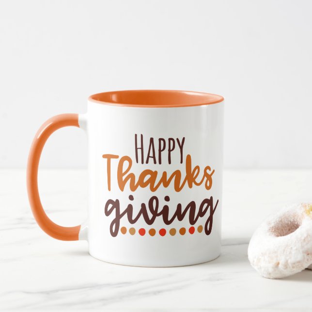 Caneca A acção de graças feliz exprime o feriado (Com Donut)