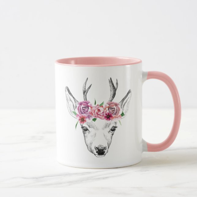 Caneca A aguarela floresce cervos (Direita)