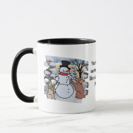 Caneca A amizade do boneco de neve, cão e gato | engraçad