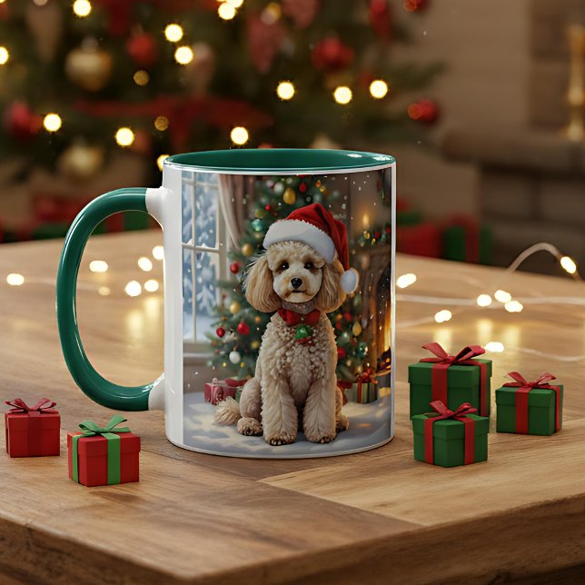 Caneca A Cute Festive Poodle Personalized Christmas  (Criador carregado)