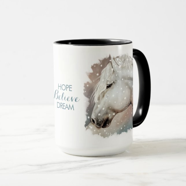 Caneca A esperança, acredita, sonha. Copo do cavalo (Frente Esquerda)
