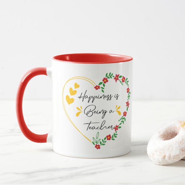 Caneca A Felicidade é Ser um Professor Engraçado Amantes  (Com Donut)