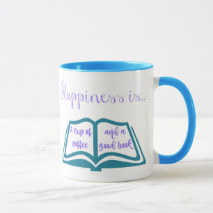 Caneca A felicidade é uma chávena de café e um bom liv