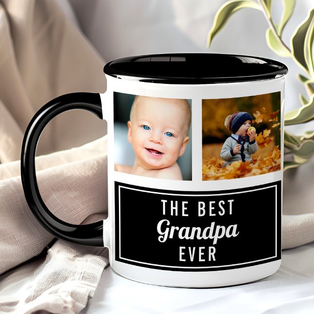 Caneca A Melhor Foto Colagem Preta do Avô (Criador carregado)