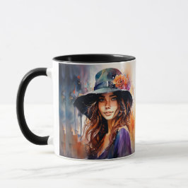 Caneca A Mulher no Chapéu: Retrato da Graça Vibrante