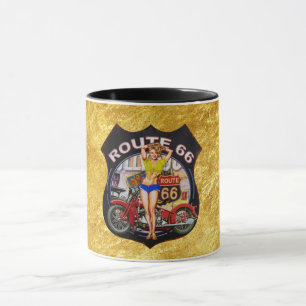 Caneca A rota 66 da América com textura dourada