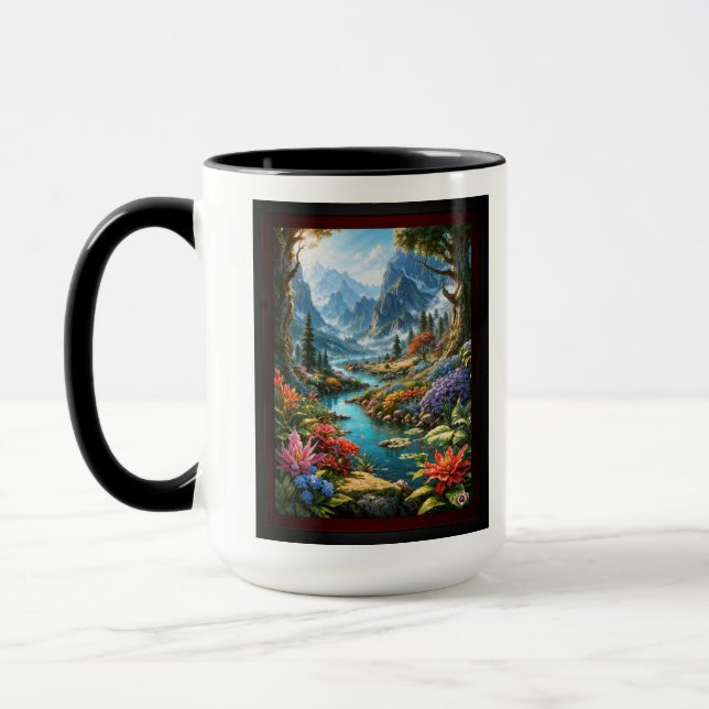 Caneca A Terra Encantadora da Arte de Kalakoff AI, de Xze (Esquerda)