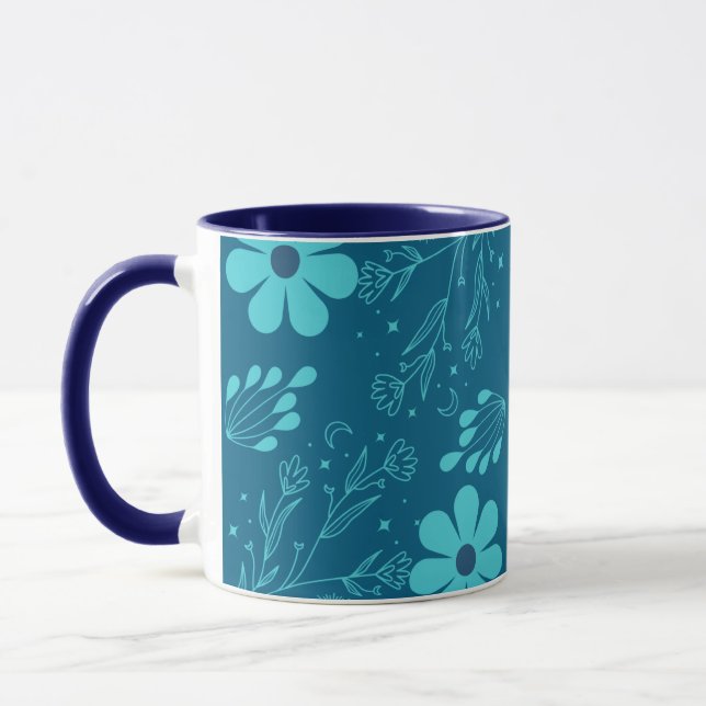 Caneca A Trendy Cyan Colour Flowers Design (Esquerda)