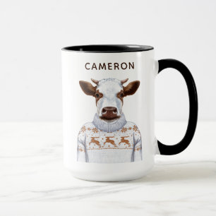 Caneca A vaca da camisola do Natal   adiciona seu nome