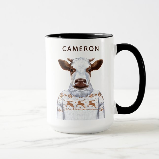 Caneca A vaca da camisola do Natal | adiciona seu nome (Direita)