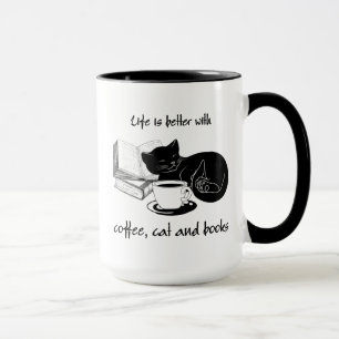 CANECA A VIDA É MELHOR COM CAFÉ DE GATO E LIVROS