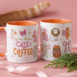 Caneca A Vida É Melhor Com Gatos & Café Amante de Gato Fo