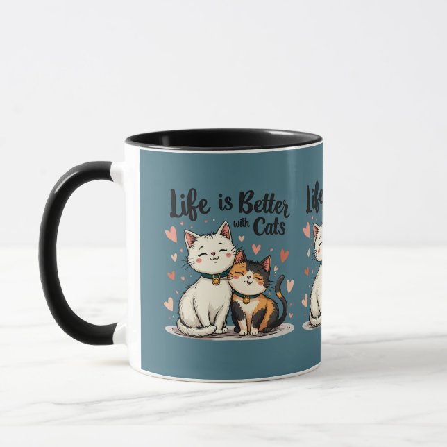 Caneca A vida é melhor com gatos estéticos, azuis (Esquerda)