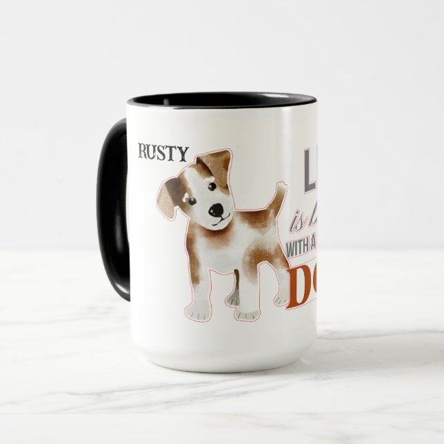 Caneca "A vida é melhor com um cão" com café terrier (Frente Esquerda)