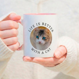 Caneca A Vida é Melhor com um Gato Adicionar Foto e Nome