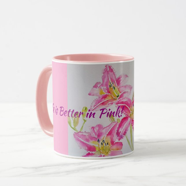 Caneca A vida é melhor na flor da lata rosa (Frente Esquerda)