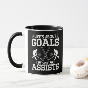 Caneca A Vida É Sobre Metas e Assistências Amante de Hóqu